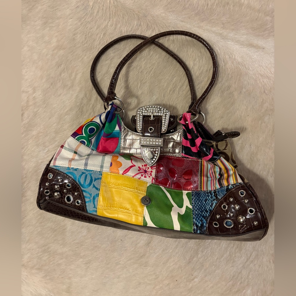 Y2k Patchwork Shoulder Bag Multicolor Studded Buc… - image 1